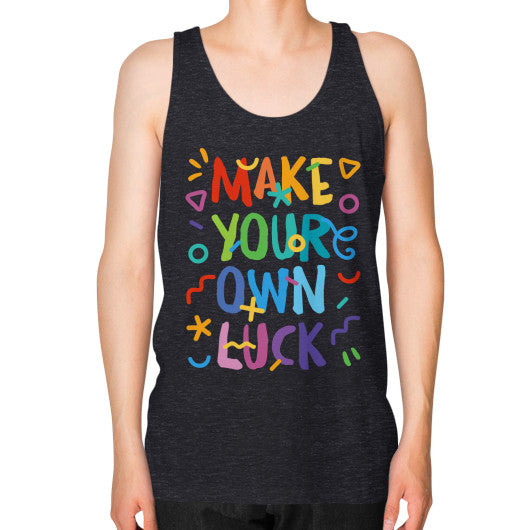 Unisex Fine Jersey Tank (on man) Tri-Blend Black PoolParty Dev